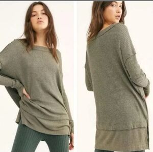 We The Free Long Sleeve Oversized Waffle Knit Top Small